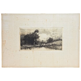Antique Wood Etching of a Brook in the Style of Stephen Parrish
