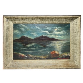 Stephen Barclay Signed Painting Seascape with Mountains