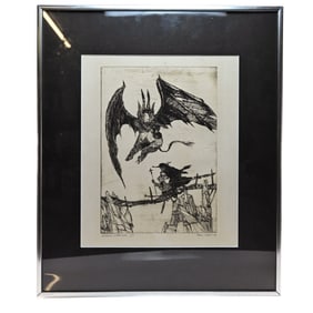 Signed Cherub Bridge Framed Etching Teddy Aeby