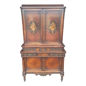1900s Inlaid Art Nouveau Tall Cabinet