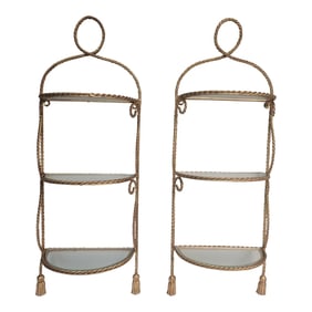 1960s Pair of Vintage Italian Gilt Metal 3 Tier Shelves