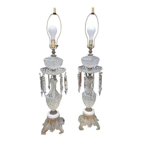 Pair of 1940s Elegant Glass & Crystal Table Lamps