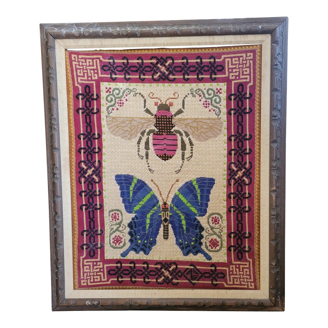 Vintage 1920s Needlepoint Butterfly & Bee (1 of 8)