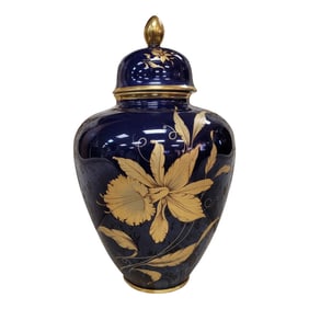 Vintage Cobalt and Gilt Porcelain Ginger Jar