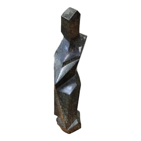 Vintage Modern African Carved Stone Sculpture Signed MKwanda