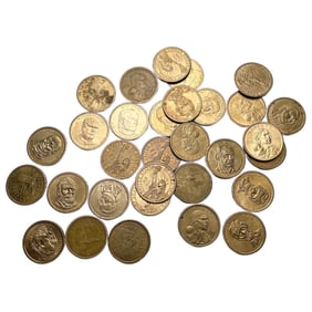 Lot of 31 Dollar Brass-Colored Coins