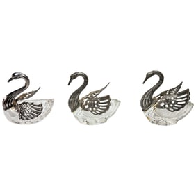 Lot of 3 Unique Vintage Swan Salt Cellars