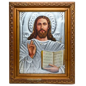 Greek Byzantine Holy Icon Jesus Christ Wall Hanging - Silver Clarte 950