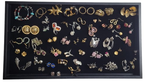 Tray Lot of Over 50 Costume Earrings
