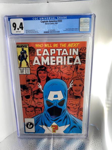 Captain America 333 CGC 9.4: Veteran Owned and Operated, Check out our next auction, Nov. 22, First appearance of super patriot John Walker as Captain America. With John Walker becoming a Thunderbolt in the MCU, Walker keys will