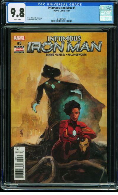Infamous Iron Man 9 Maleev Cover Ironheart app: Iron Heart, Dr. Doom, Brian Michael Bendis, and Alex Maleev all add up to one heck of comic and beautiful cover, all wrapped up in a CGC 9.8!