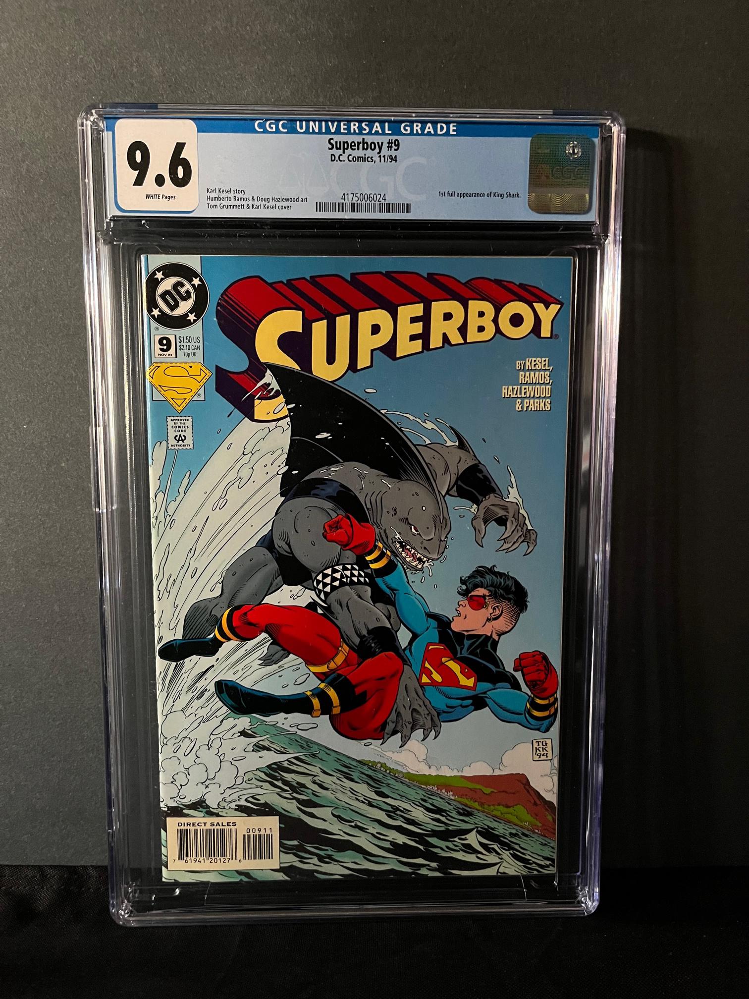 Superboy 9 1st app King Shark CGC 9.6: We are a Veteran Owned and Operated Auction House. All Shipping and handling is done is house. We are now accepting consignments! Happy Bidding!