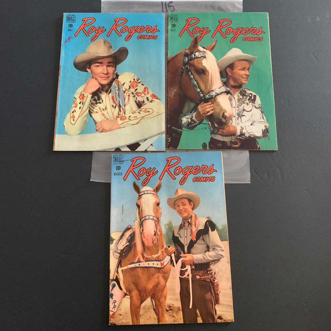 Roy Rogers #'s 15, 17, & 19 Dell Golden Age Western: We are a Veteran Owned and Operated Auction House. All Shipping and handling is done is house. We are now accepting consignments! Happy Bidding!