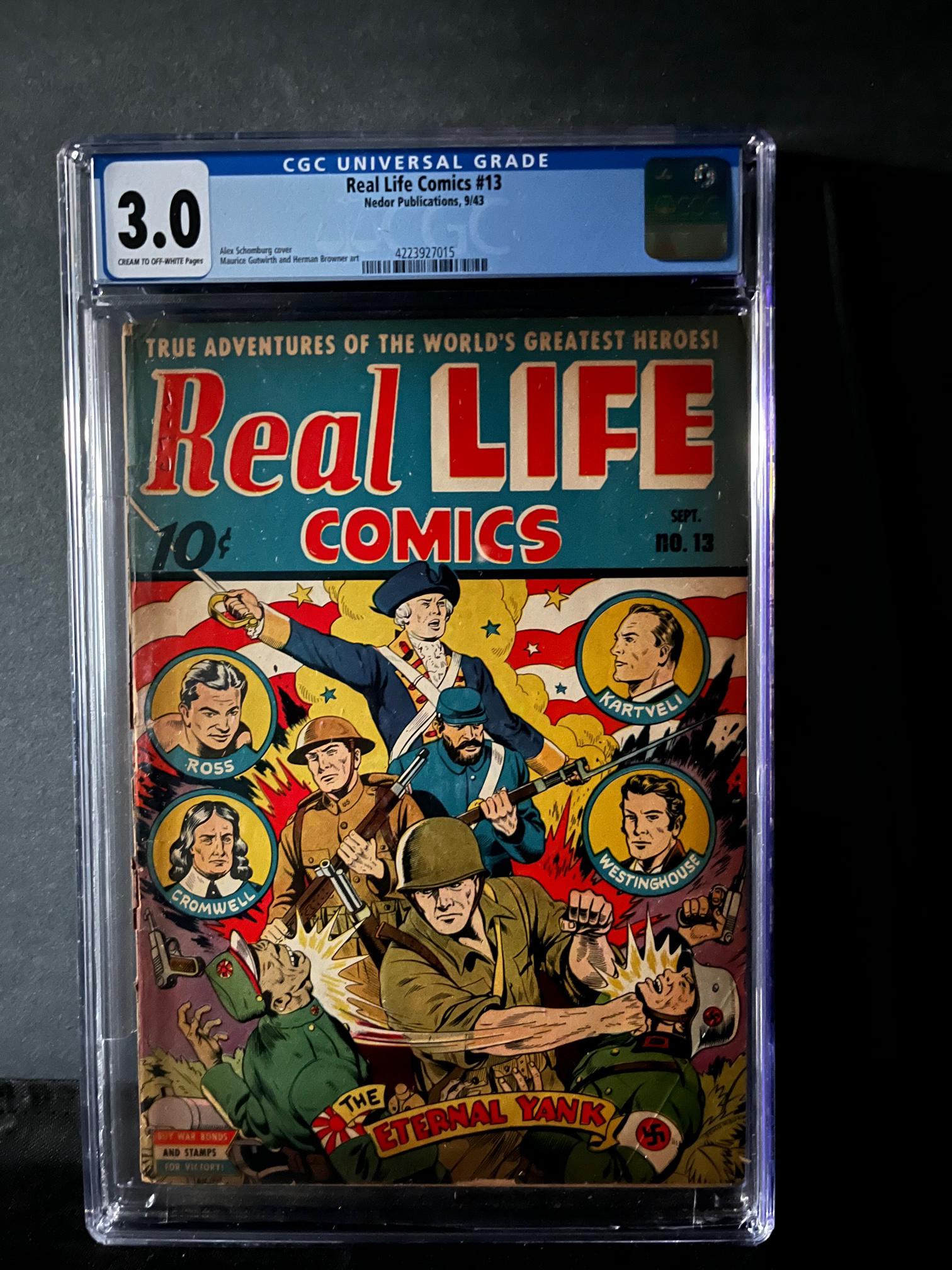Real Life Comics 13 CGC 3.0 Alex Schomburg Art: We are a Veteran Owned and Operated Auction House. All Shipping and handling is done is house. We are now accepting consignments! Happy Bidding!