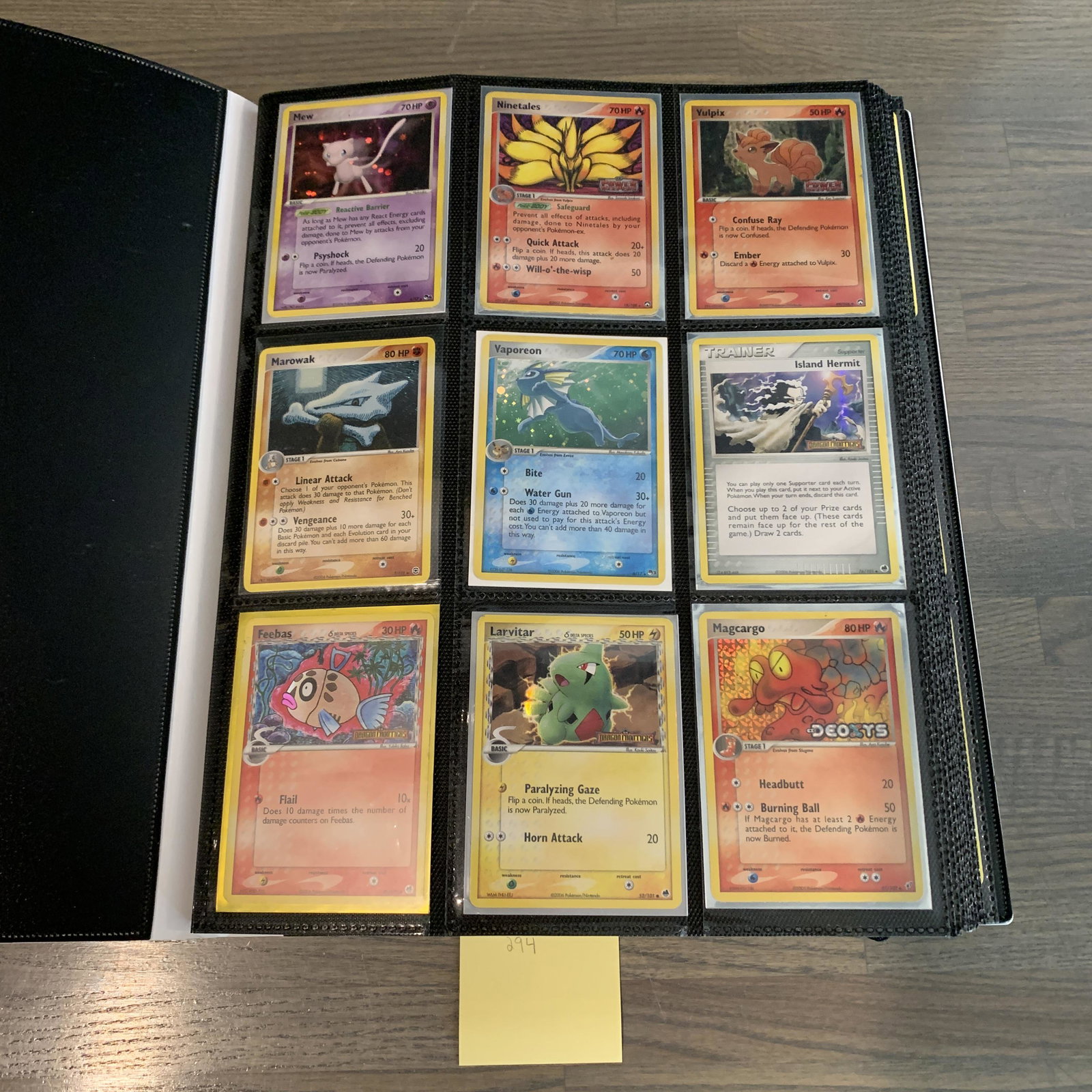 Modern and vintage Pokemon card binder: Binder filled with older Pokemon cards. Including stampted holo pokemon cards from deoxys and delta species. Some of the modern cards have writing on the back of them. See photos for conditions. We ar