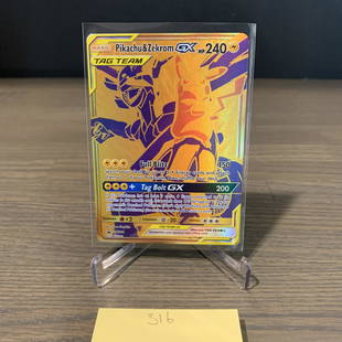 Gold Pikachu & Zekrom GX Pokemon card: Pikachu & Zekrom GX #SM248 Promo Pokemon card. See photos for condition. We are currently accepting consignments. Email us a aeronhouse1994@gmail.com or visit our website, www.ahauctionhouse.com