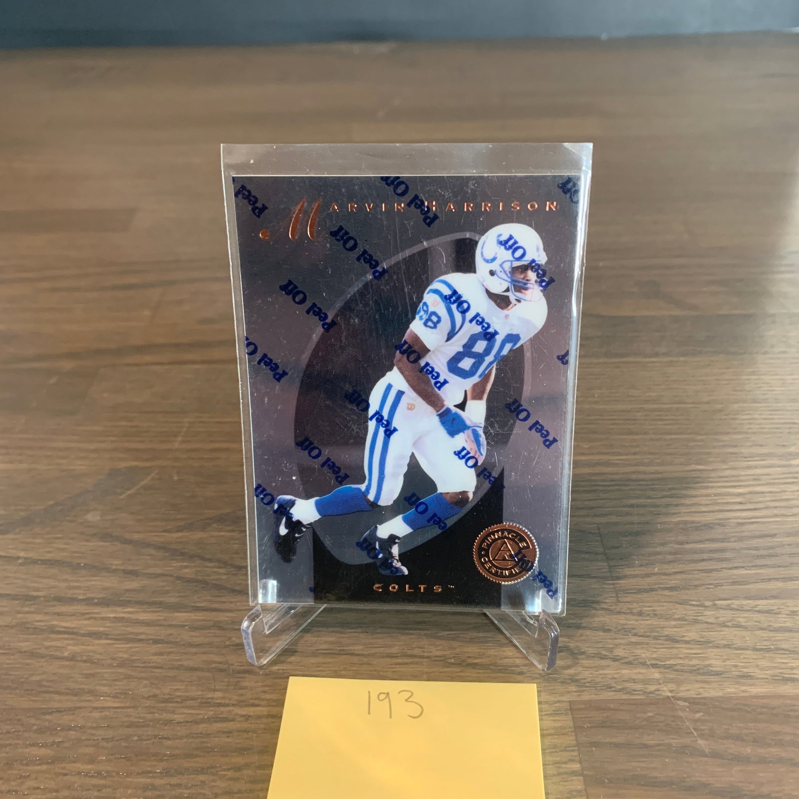 Rare Marvin Harrison Holo Football Card: Unpeeled Rare Marvin Harrison #109 Pinnacle Holo Football Card. See Photos for conditions. See photos for condition. If you are interested in consigning with us, email aeronhouse1994@gmail.com or fill