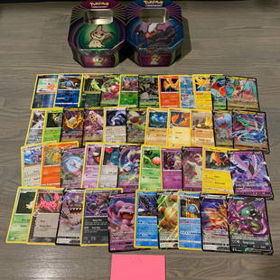 Pokemon Tins Filled with cards: Two collectible Pokemon Tins filled with pokemon cards, coins, dice, etc. We are a veteran owned company. Please look at the pictures carefully to determine what you believe the condition of colleciti