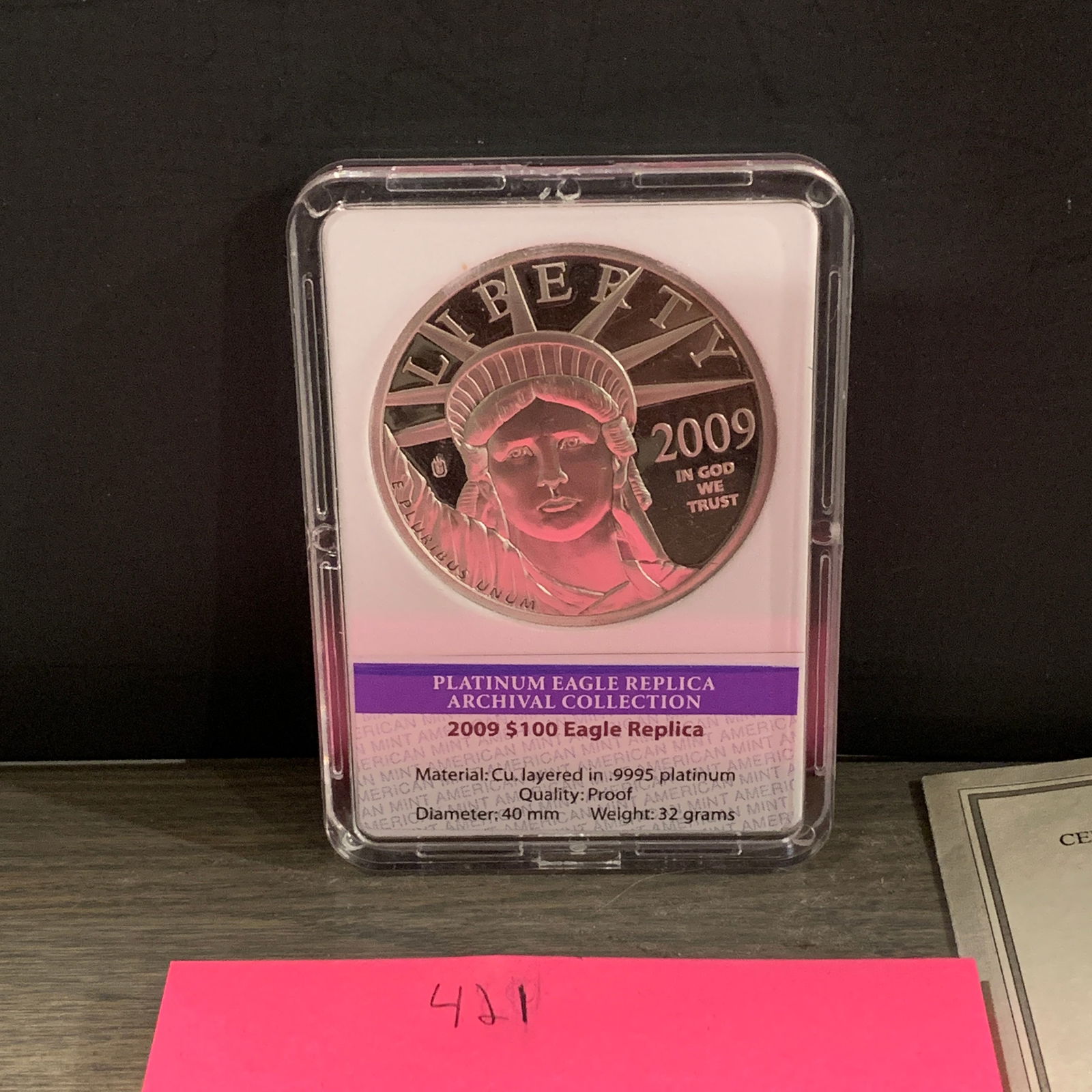 2009 $100 Eagle Platinum Replica Coin (1 of 5)