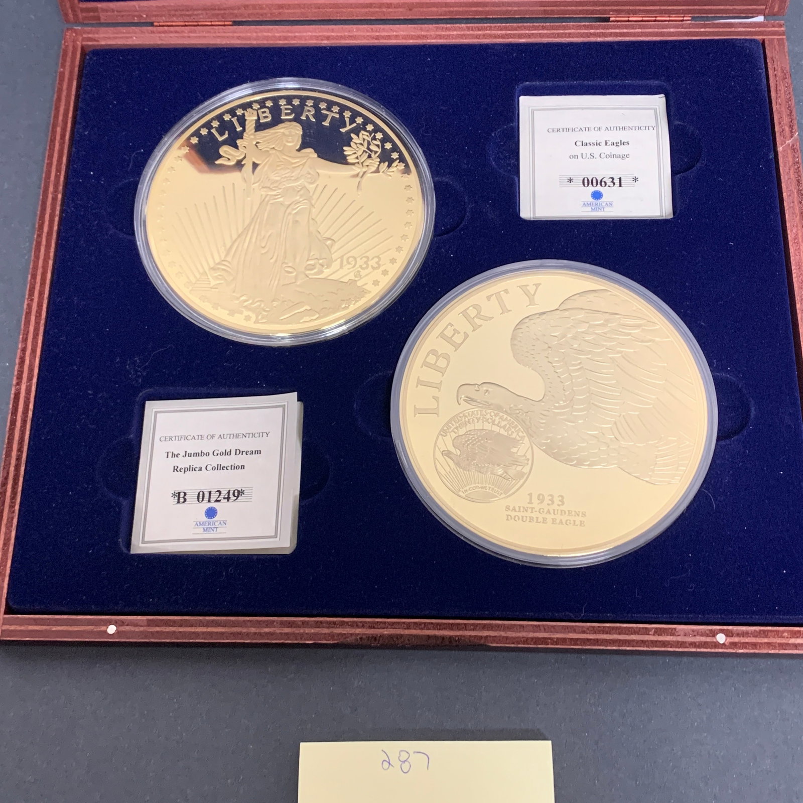 Gold Dream and Classic Eagles 24k Gold coin proofs: The Jumbo Gold Dream replica collection 24k layered gold coin and Classic Eagles 24k layered gold coin. Jumbo Proofs. We are a veteran owned company. Please look at the pictures carefully to determine