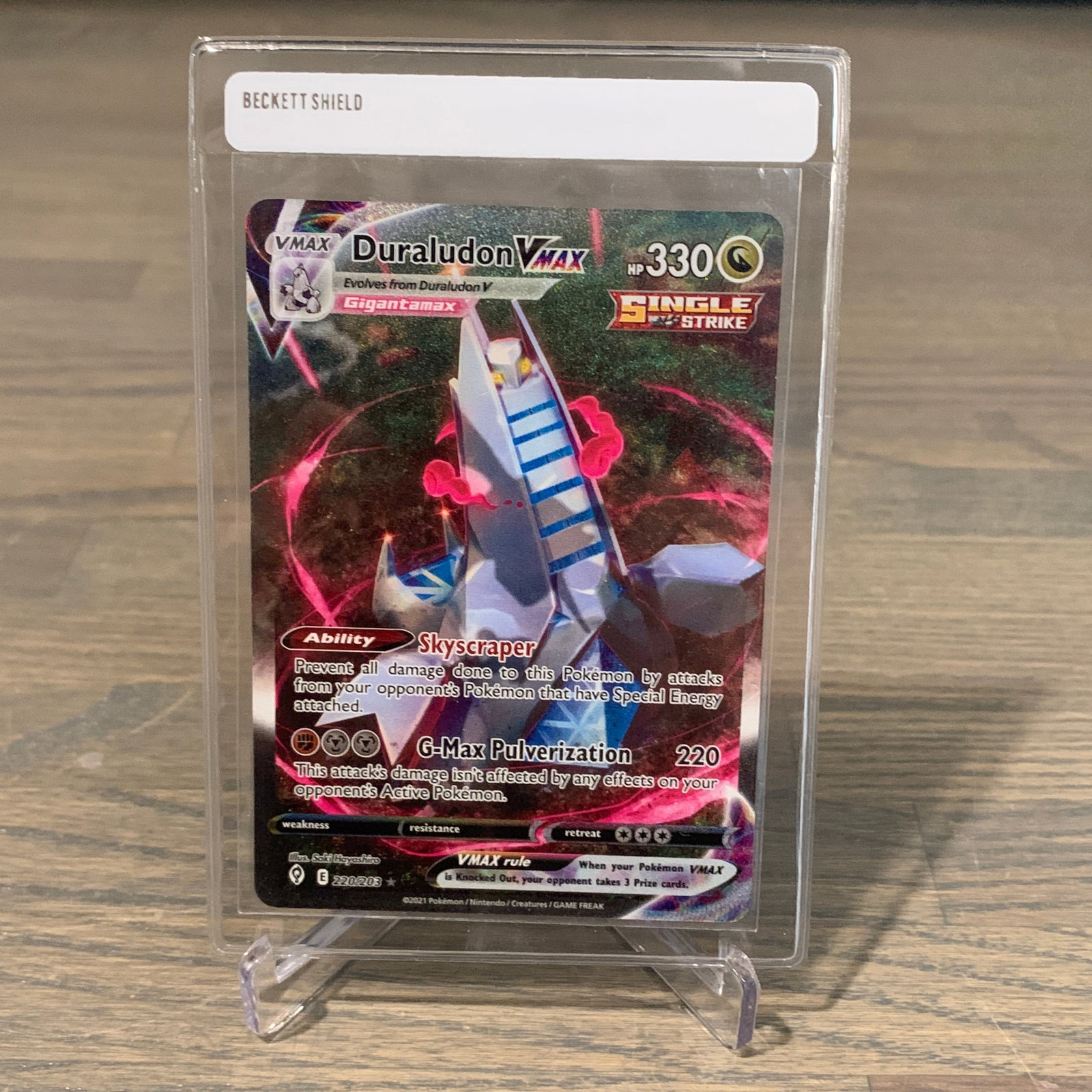 Duraludon VMAX Secret Rare Pokemon Card: Duraludon VMAX #220 Secret Rare Pokemon Card. We are a veteran owned company. Please look at the pictures carefully to determine what you believe the condition of collecitible is. We are currently acc