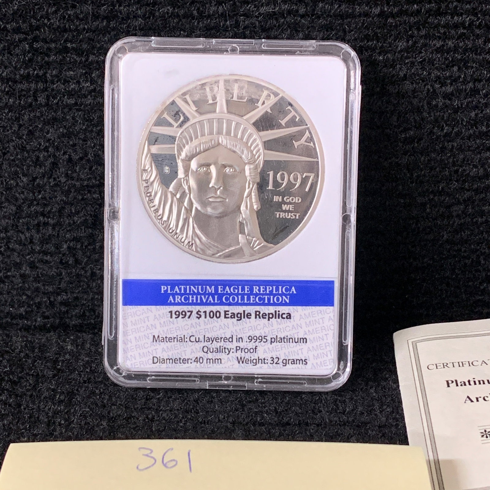 Plainum Eagle $100 Replica Coin (1 of 5)