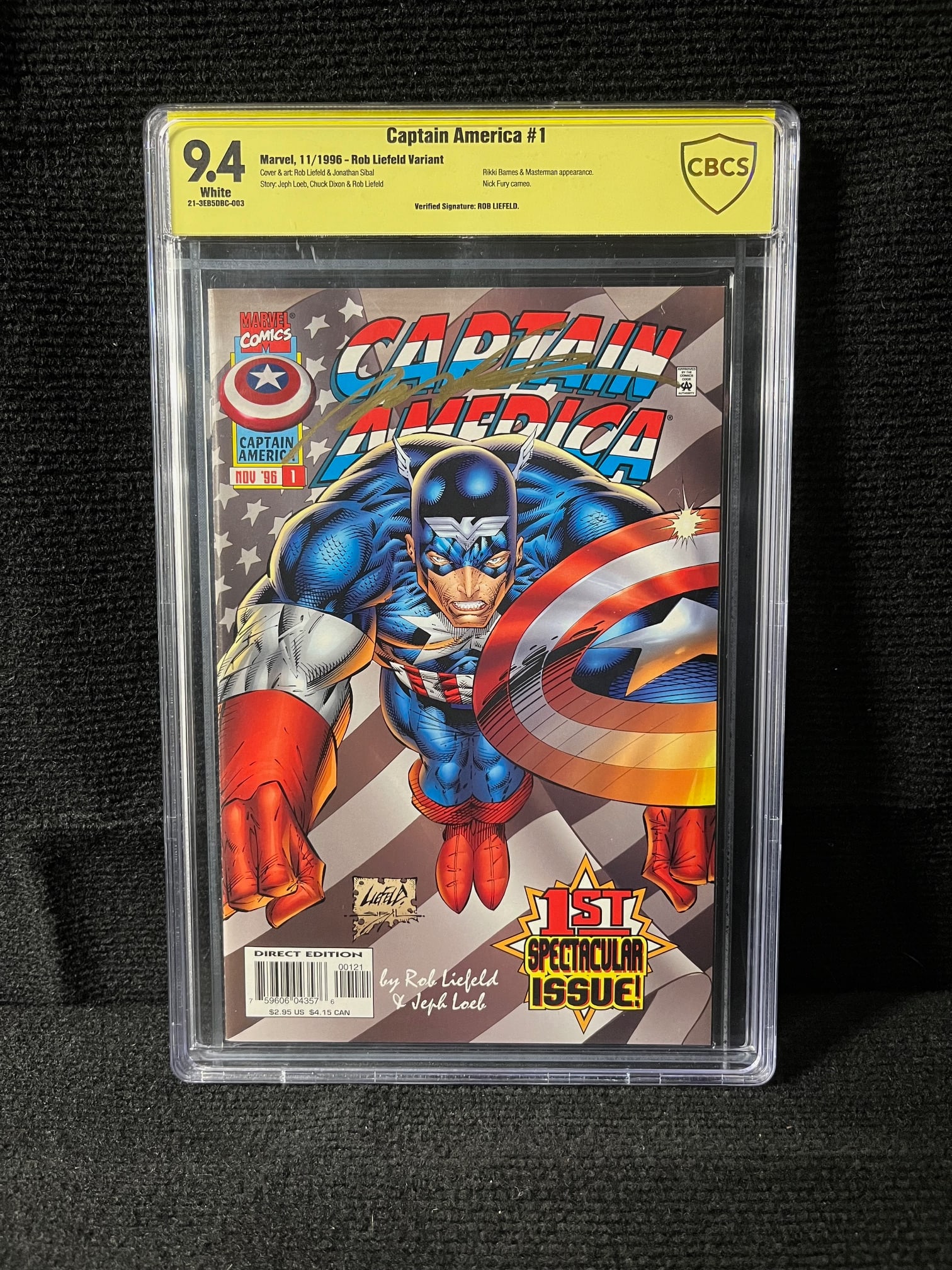 Captain America 1 CBCS 9.4 Signed by Rob Liefeld (1 of 1)