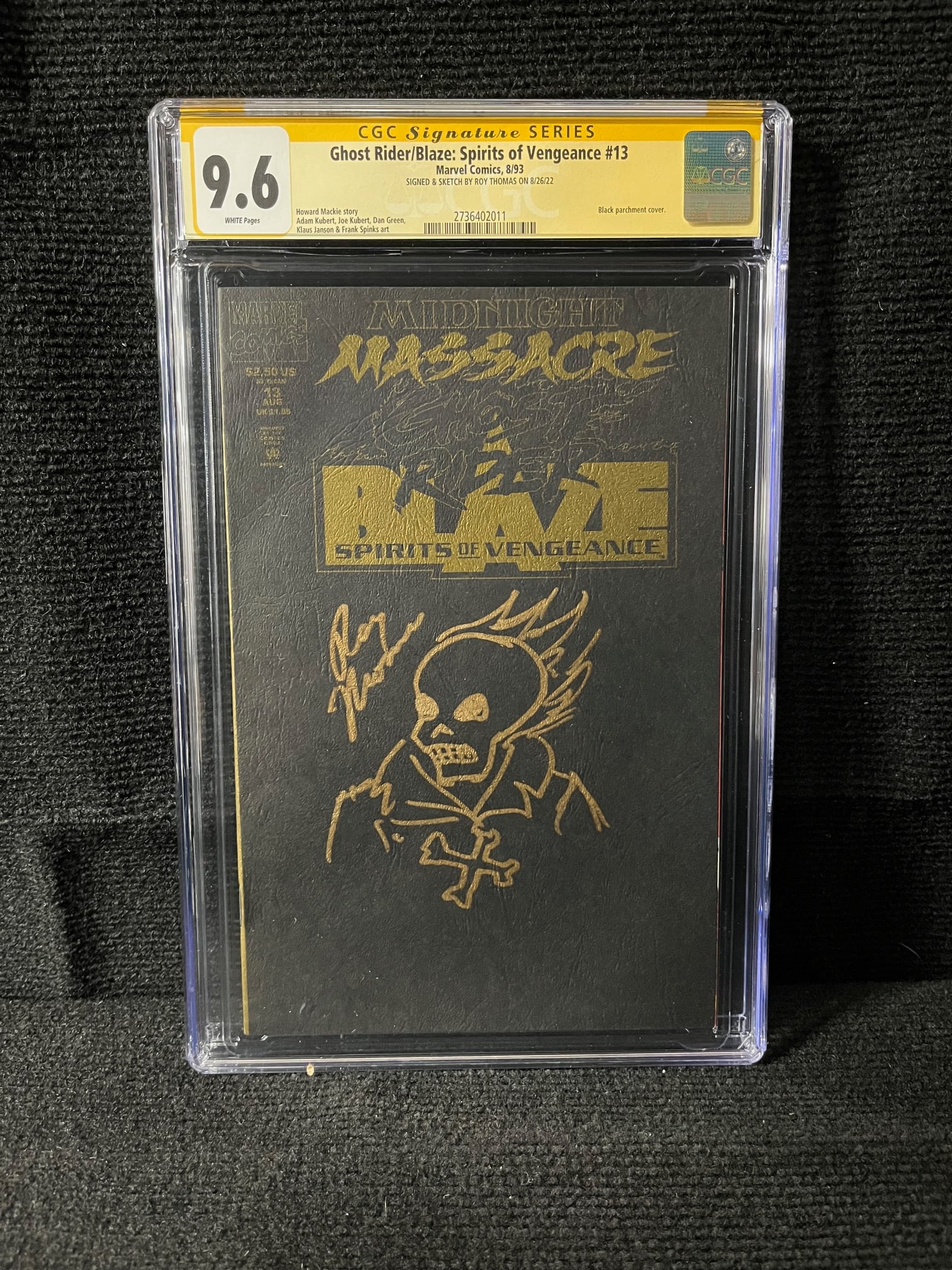 Ghost Rider/Blaze 13 Sign & Sketch Roy Thomas 9.6: A great opportunity to own a signed and sketch by Roy Thomas, creator of Ghost Rider! This is a beautiful gold sharpie sign and Sketch CGC SS 9.6! We are a veteran owned company. Please look at the pi