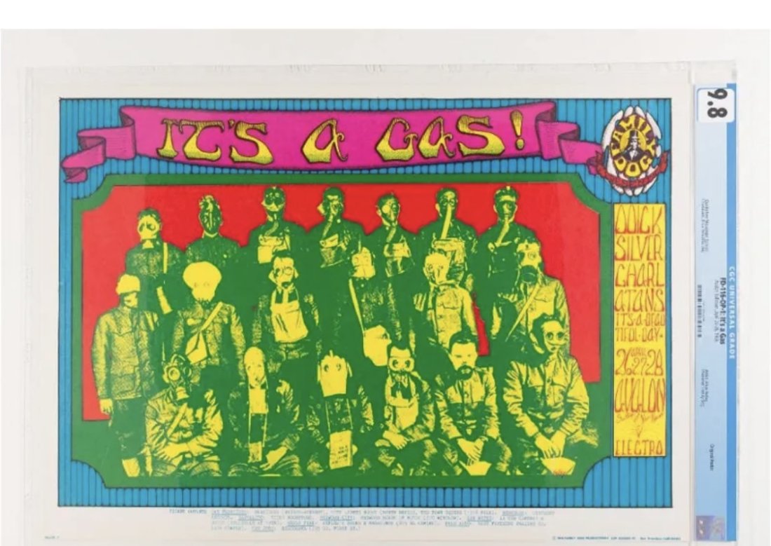 1968 FD-116 OP-1 CGC 9.8 Classic Art!: One of the artisitic highlights of the Family Dog Series featured here in this stunning, CGC 9.8 grade. Art by famed artist Alton Kelley. This featured the performance of Quicksilver Messenger Service