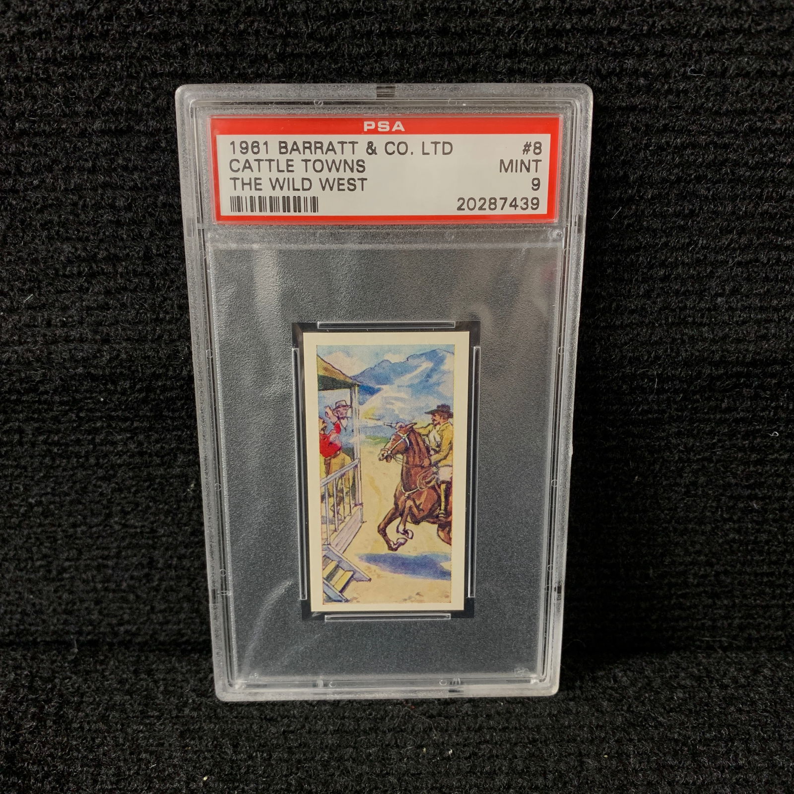 PSA 9 Cattle Towns 1961 Barratt & Co. Card: PSA 9 Cattle Towns #8 The Wild West Set. By Barratt & co. 1961. POP 3! We are a veteran owned company. Please look at the pictures carefully to determine what you believe the condition of collecitible