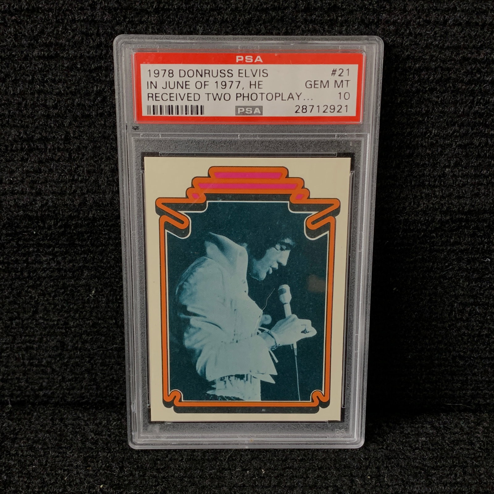 PSA 10 Gem Mint Donruss Elvis #21 Card: PSA 10 Gem Mint 1978 Donruss Elvis Card. In June of 1977, he recieved... #21. POP 22!!! We are a veteran owned company. Please look at the pictures carefully to determine what you believe the conditio