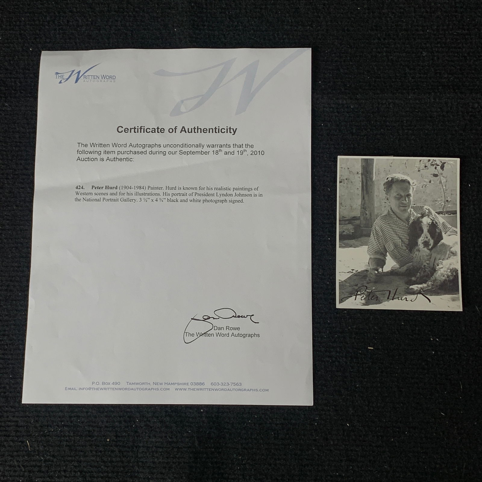 Painter Peter Hurd Signed Photo: Painter Peter Hurd Signed Photo. COA from Written Word. We are a veteran owned company. Please look at the pictures carefully to determine what you believe the condition of collecitible is. We are cur