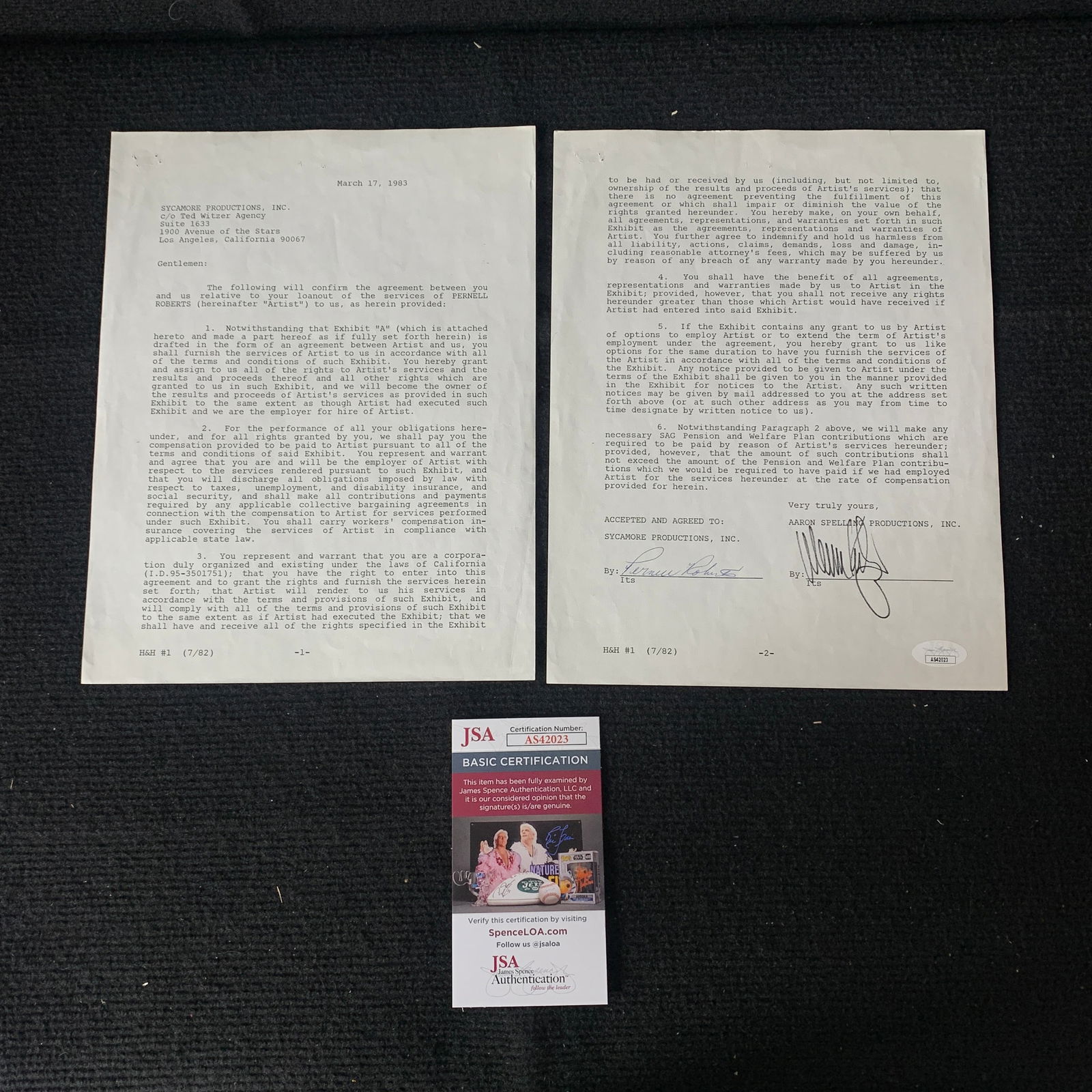 Pernell Roberts Signed TV Contract JSA Coa (1 of 4)