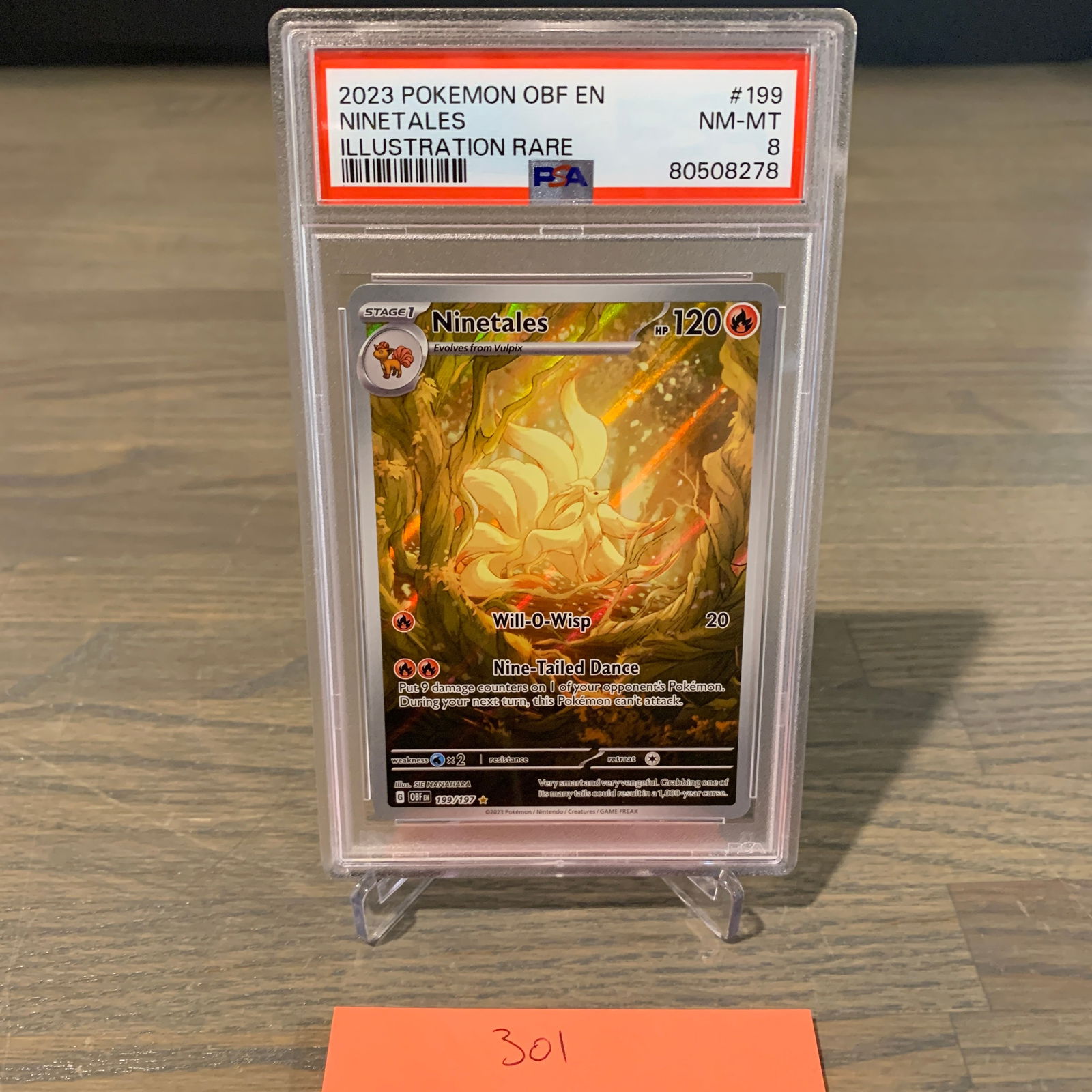 PSA 8 Ninetales Illustration Rare: PSA 8 NM-MT Ninetales #199, Illustration Rare, Obsidian Flames Pokemon Card. We are a veteran owned company. Please look at the pictures carefully to determine what you believe the condition of collec