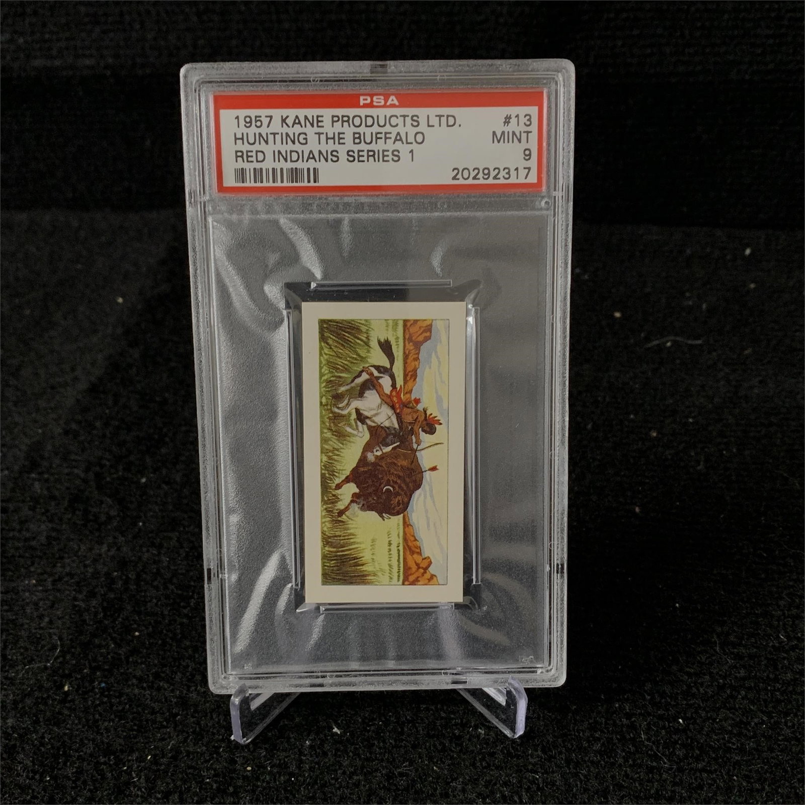 PSA 9 Hunting the Buffalo #13 1957 Kane: POP 5 PSA 9 Hunting the Buffalo #13 Kane Products 1957 Red Indians Series 1 Trading Cards. We are a veteran owned company. Please look at the pictures carefully to determine what you believe the condi