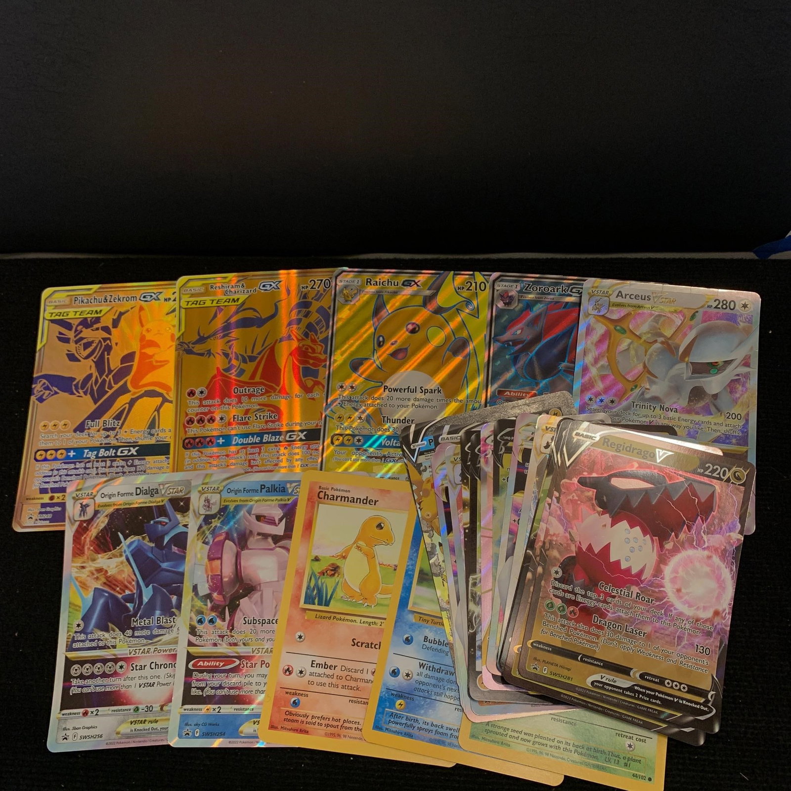 Huge lot of Jumbo Pokemon Cards: Nice lot of Jumbo Pokemon Promo cards. Includes Reshiram & Charizard GX, Pikachu & Zekrom GX, Raichu GX and more. We are a veteran owned company. Please look at the pictures carefully to determine wha
