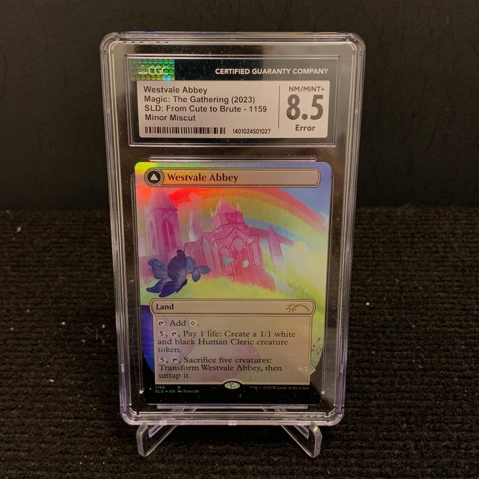CGC 8.5 Westvale Abbey MTG Miscut: CGC 8.5 Westvale Abbey #1159 SLD: From Cute To Brute Foil Magic the Gathering Card. Miscut Error. Miscut is on the bottom of the card, both sides. We are a veteran owned company. Please look at the pi