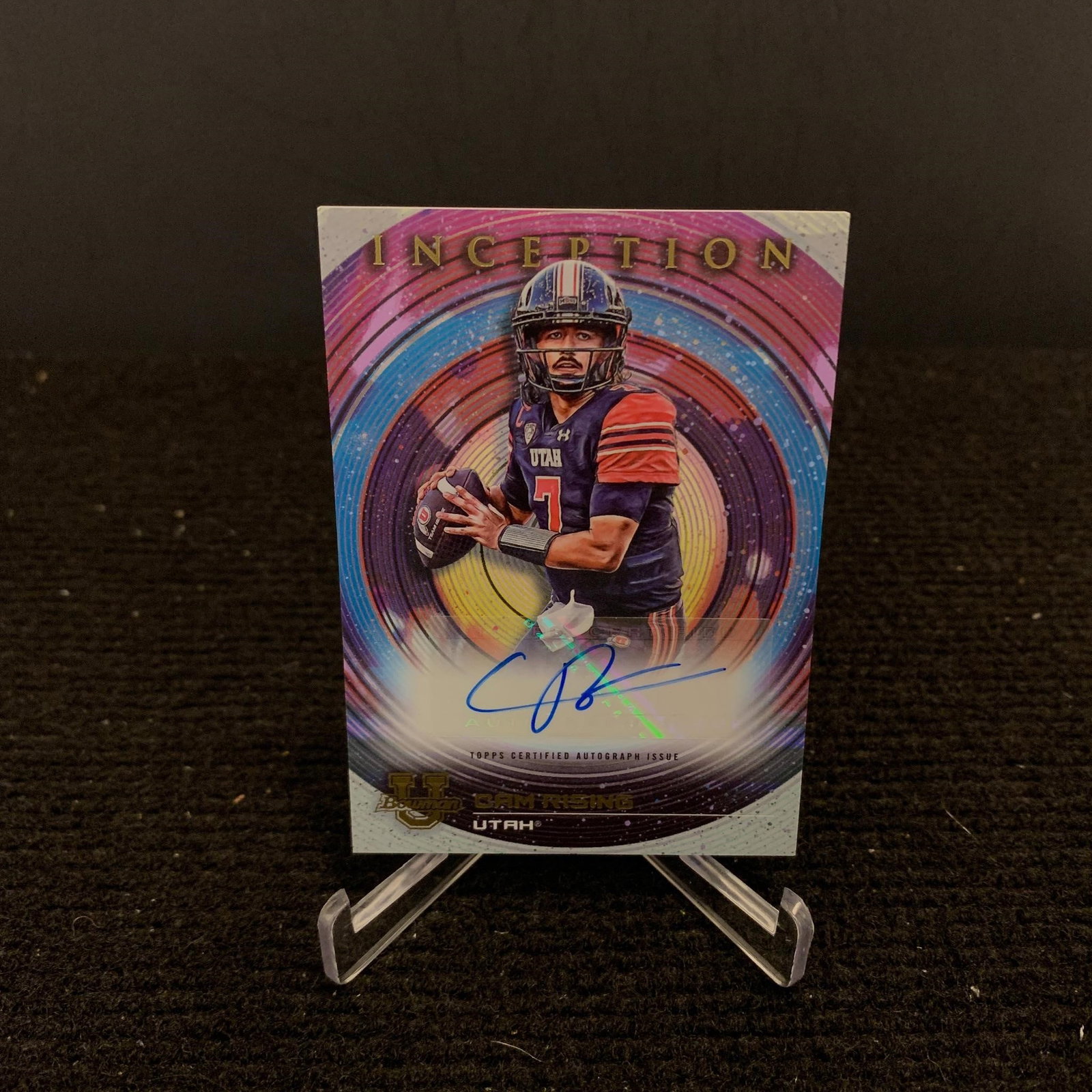 Cam Rising Auto Topps Football: Cam Rising #BIA-CRG Autograph Topps Football Card. 2023 Bowman University Inception. Utah. We are a veteran owned company. Please look at the pictures carefully to determine what you believe the condi