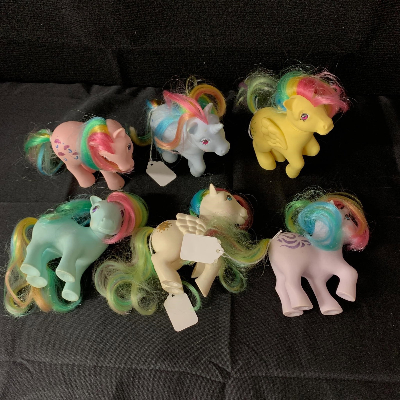 Complete set of G1 MLP Rainbow Ponies: Complete set of G1 Year 2 (83-84) Rainbow Ponies including, Moonstone, Parasol, Skydancer, Starshine, Sunlight, and Windy. All of the ponies have clear cutie marks and do not appear to have had any ha