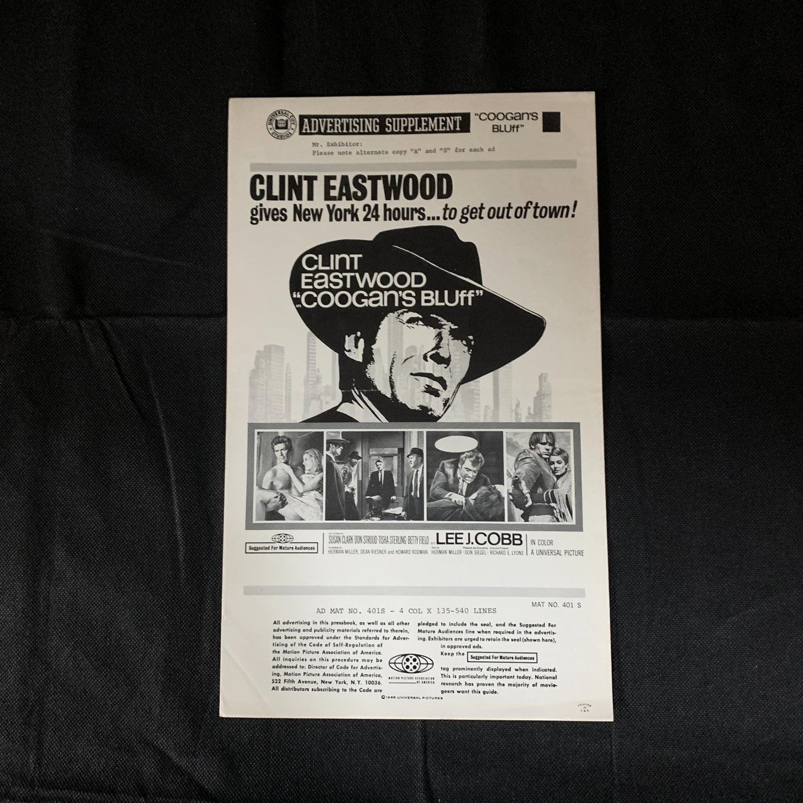 Coogan's Bluff Pressbook: Original Coogan's Bluff Movie Pressbook. Staring Clint Eastwood. The posters in this auction belonged to a single owner. He owned movie theaters from the 50s-70s and would keep all of the posters for 