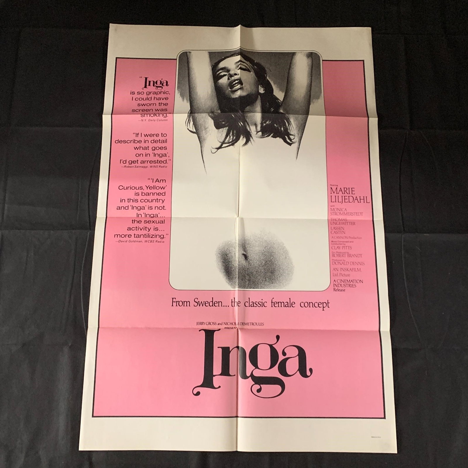 Inga Original One Sheet Movie Poster: Inga Original 1968 Movie Poster. Staring Marie Liljedahl. The posters in this auction belonged to a single owner. He owned movie theaters from the 50s-70s and would keep all of the posters for movies 