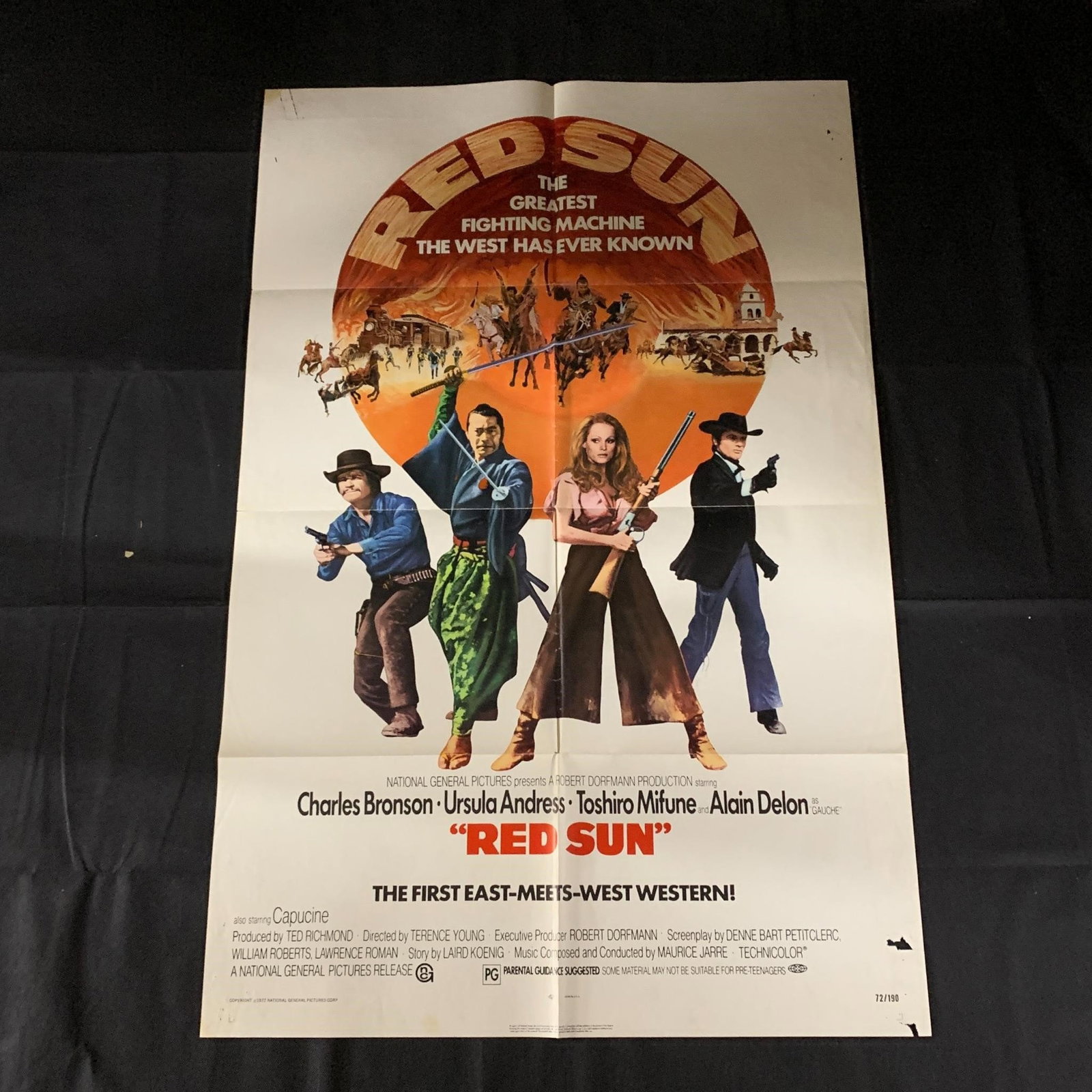 Red Sun Original One Sheet Movie Poster: Red Sun Original 1972 Movie Poster. 72/190. The posters in this auction belonged to a single owner. He owned movie theaters from the 50s-70s and would keep all of the posters for movies he showed. Eac