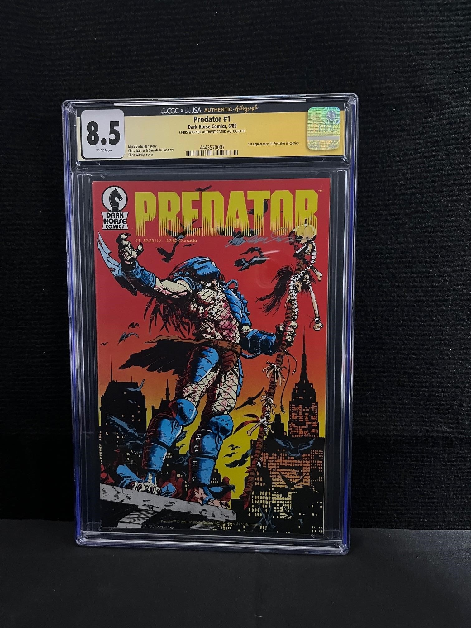 Predator 1 1st Pring CGC/JSA 8.5 Chris Warner: We are a veteran owned company. Please look at the pictures carefully to determine what you believe the condition of collectible is. We are currently accepting consignments. Email us a aeronhouse1994@