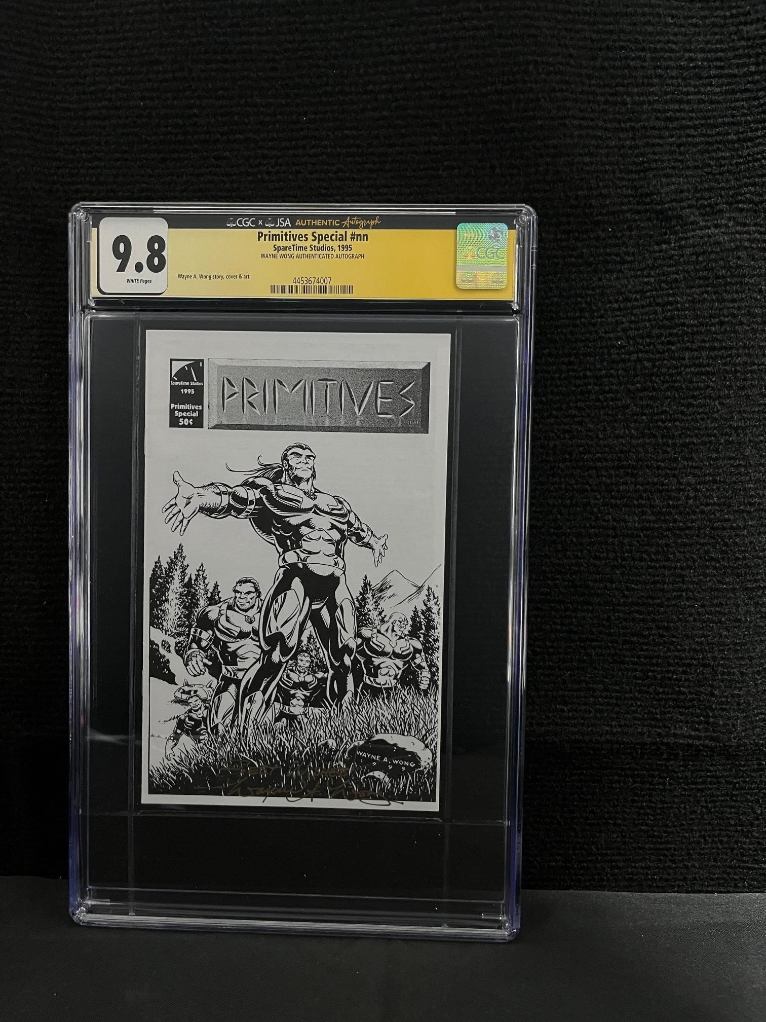 Primitives LE Ashcan POP 1 CGC/JSA 9.8 W. Wong: POP 1, scarce Ash can Promo, less than 250 made of the comic series Primitives by Wayne Wong. Wayne Wong Signature in gold sharpie, CGC/JSA 9.8 POP 1 We are a veteran owned company. Please look at the