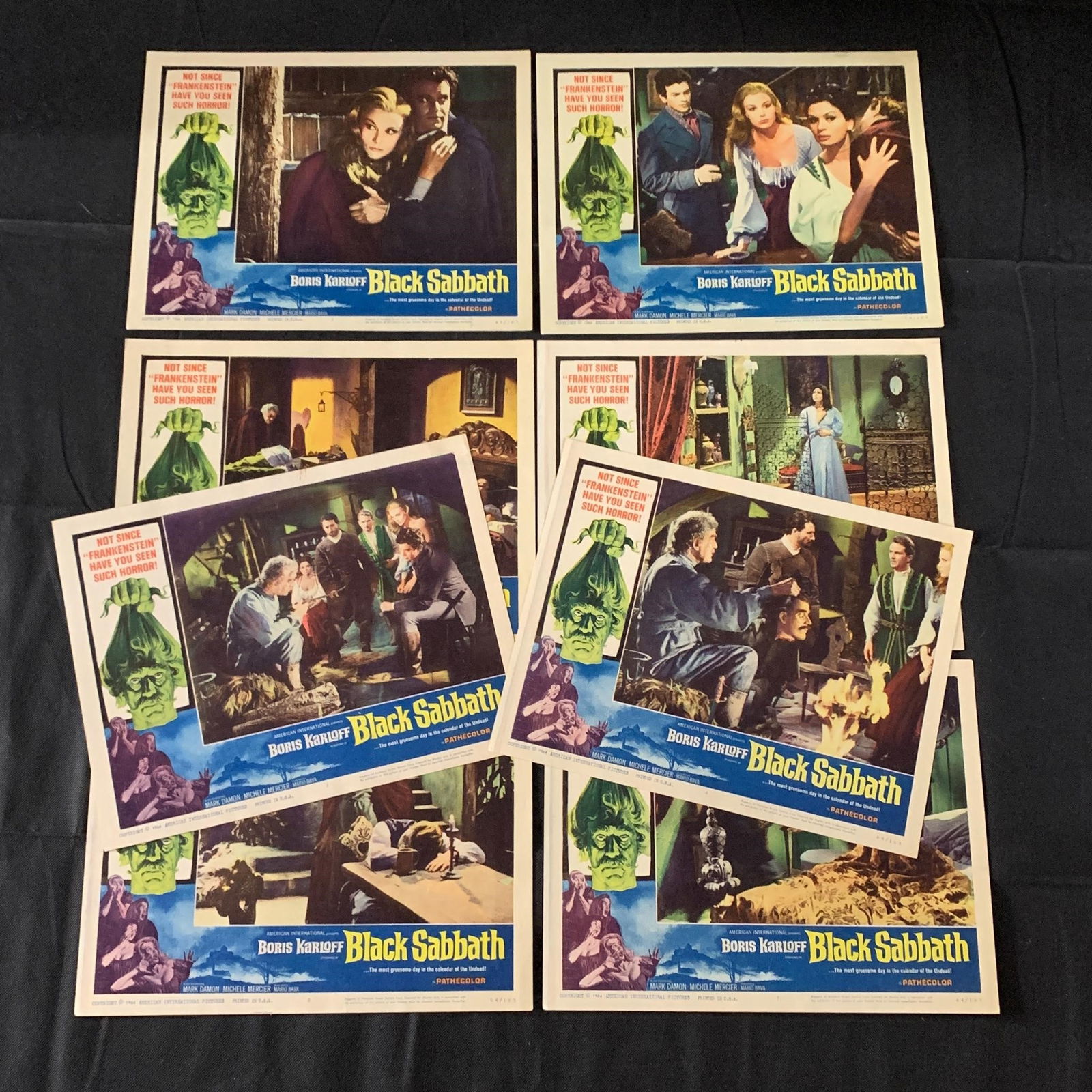 Black Sabbath Lobby Cards Original 1964: 64/185. This item has been owned by a single owner. The owner ran a movie theater from the 50s-70s and would hold onto each poster, and lobby card that he displayed at the theater. We are a veteran ow