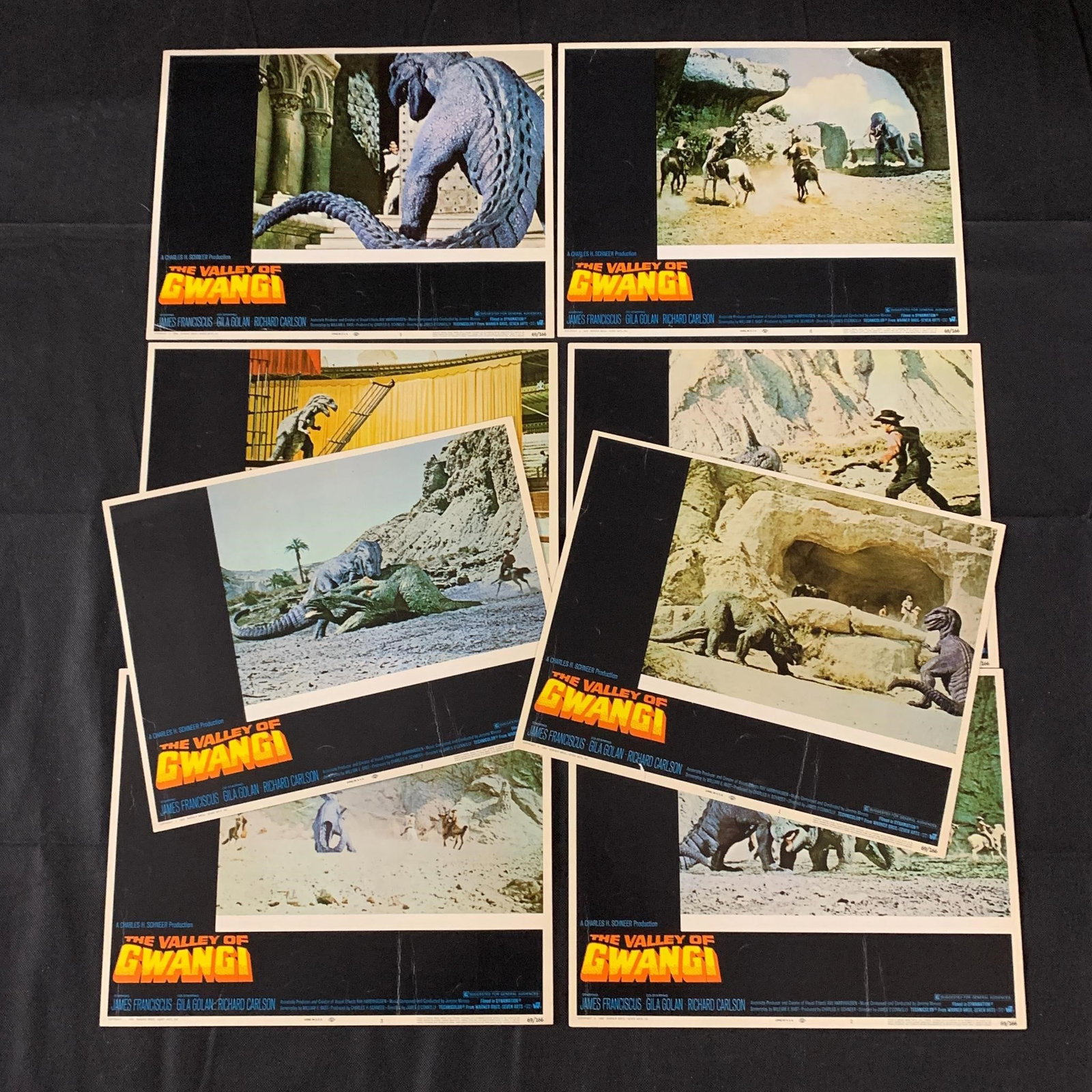 Valley of Gwangi Org Lobby Cards: Set of 8 Unique 1969 Valley of Gwangi Lobby Cards. The last recorded auction sale of this poster that we found was in 2007! This item has been owned by a single owner. The owner ran a movie theater fr