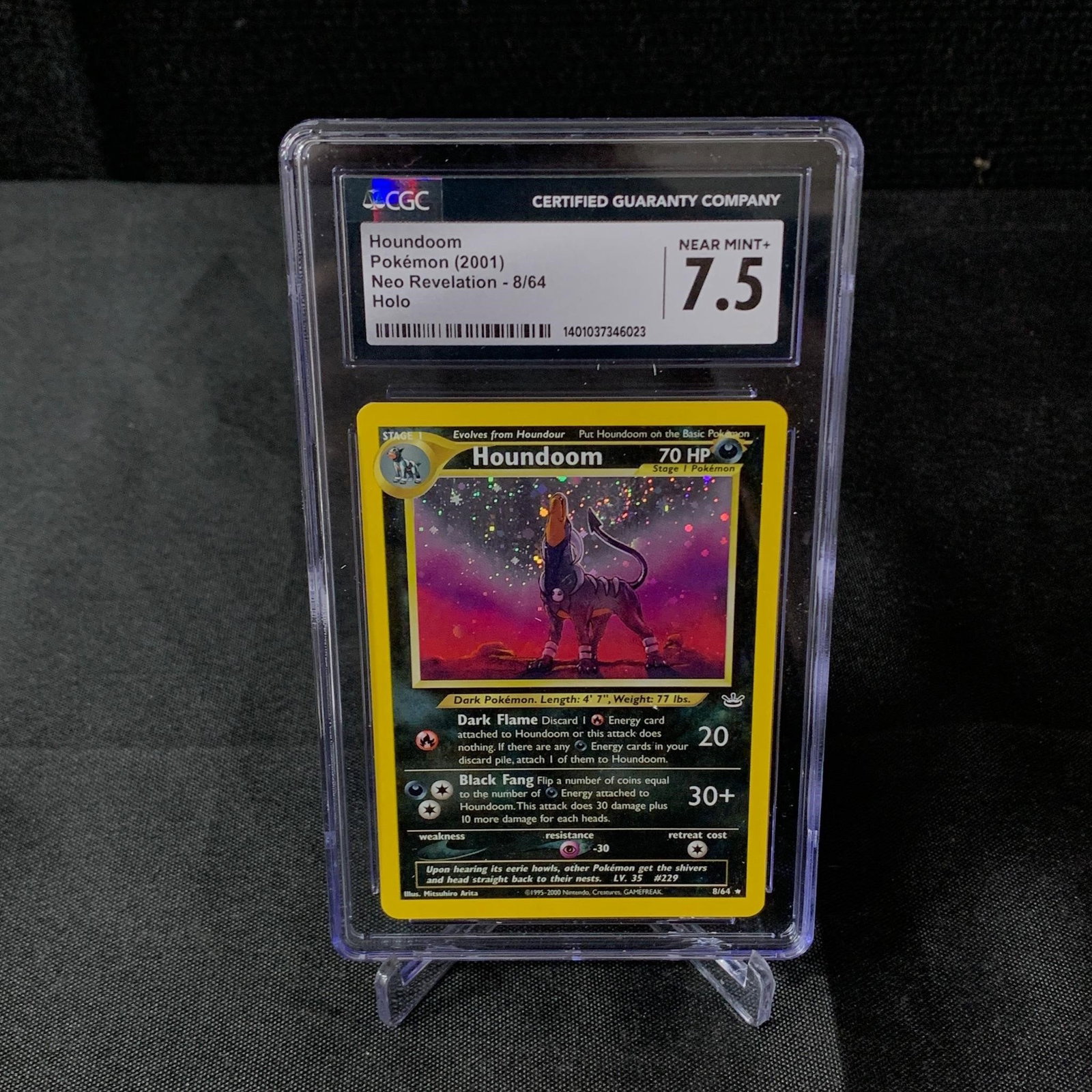 CGC 7.5 Houndoom Holo Swirl: CGC 7.5 Houndoom #8 Holo 2001 Neo Revelation Pokemon Card. Swirl. We are a veteran owned company. Please look at the pictures carefully to determine what you believe the condition of collectible is. W
