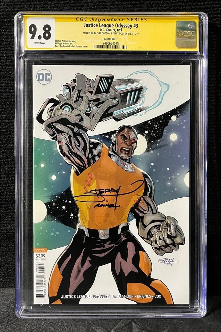 Justice League Odyssey 3 Dodson Signed Variant: Terry and Rachel signed Dodson Variant Cover CGC SS 9.8 We are a veteran owned company. Please look at the pictures carefully to determine what you believe the condition of collectible is. We are curr
