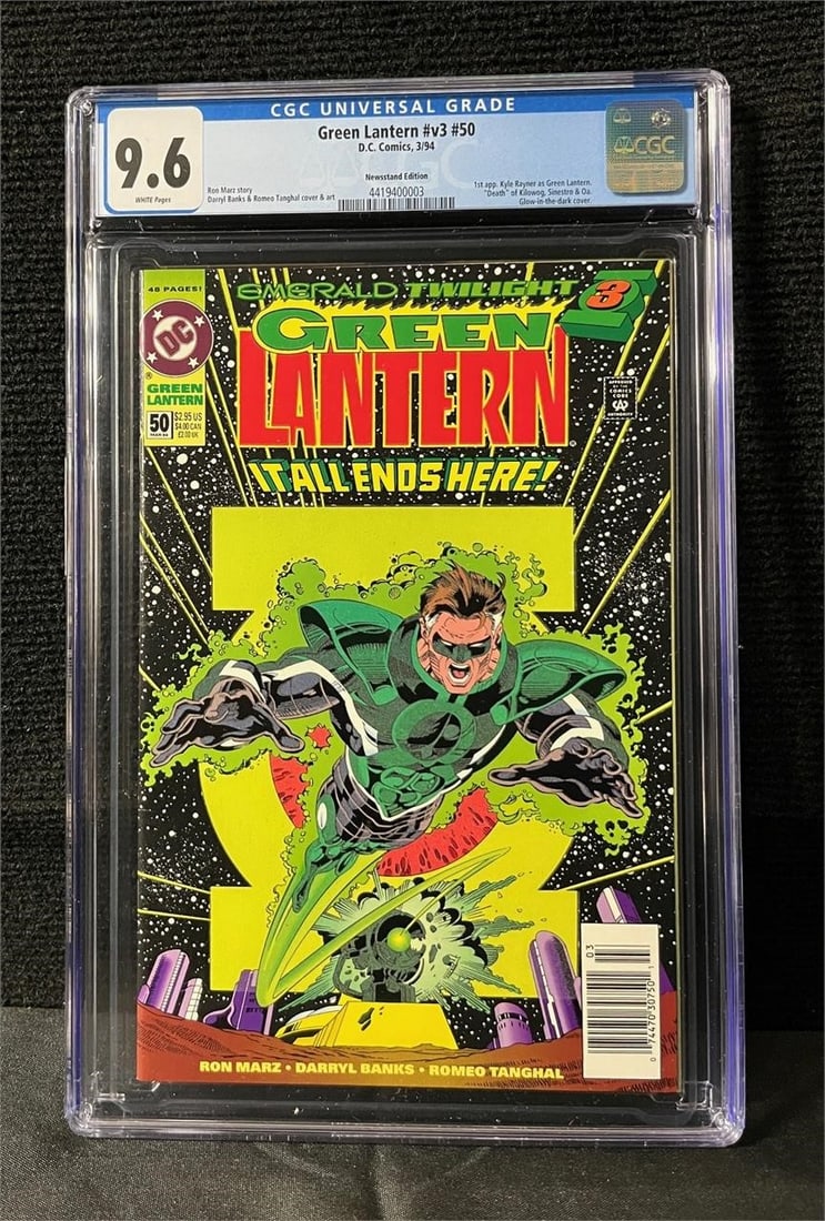 Green Lantern 50 Newsstand Ed. 1st Kyle Raynor GL: CGC 9.6 Newsstand Edition Comic featuring the first Kyle Rayner as the new Green Lantern. We are a veteran owned company. Please look at the pictures carefully to determine what you believe the condit