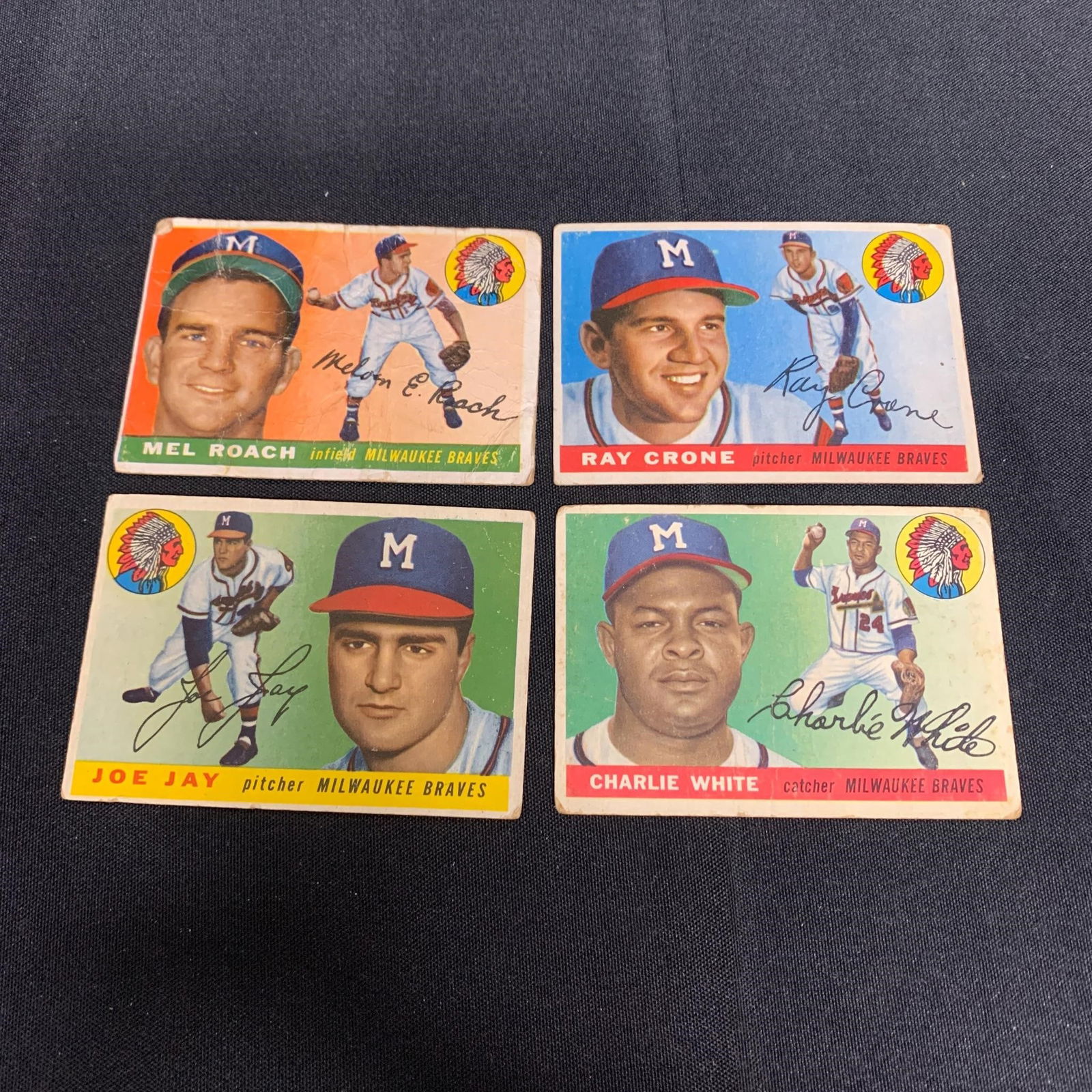 1955 Topps Baseball Cards, Mel Roach, Ray Crone, Charlie White, Joe Jay (1 of 2)